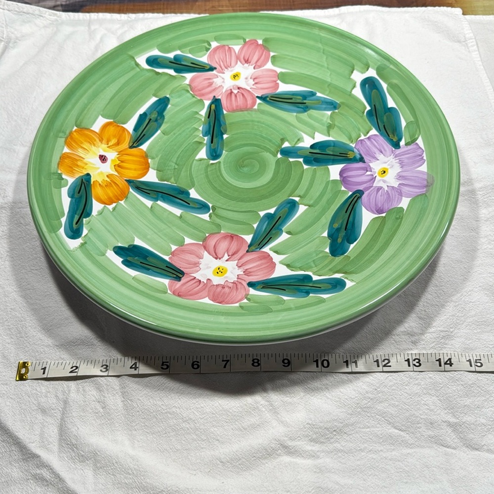 Pier 1 Italian Ceramic 16” Hand Painted Floral Platter Pasta or Decorative. NWOT